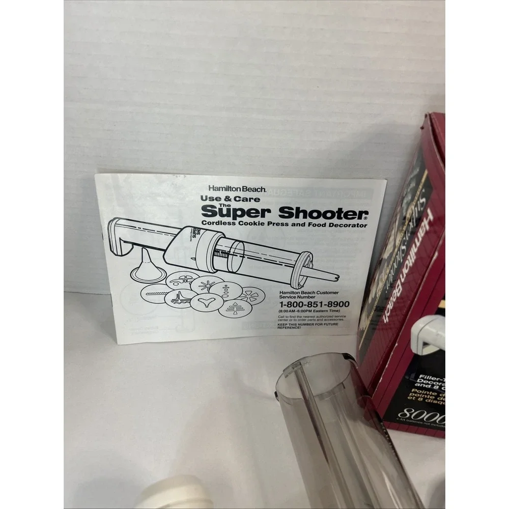 Hamilton Beach Super Shooter Cordless Cookie Press & Food Decorator 8 Disc Read‎